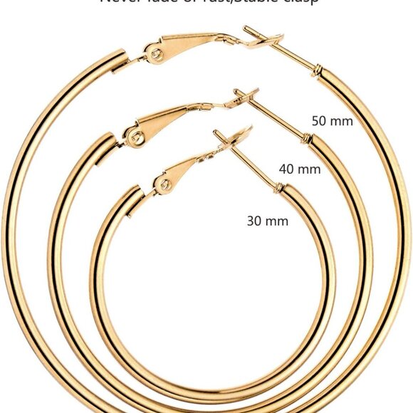 Stainless Steel gold silver Plated Hoop Earrings for Women, Hypoallergenic Hoops - Picture 5 of 6